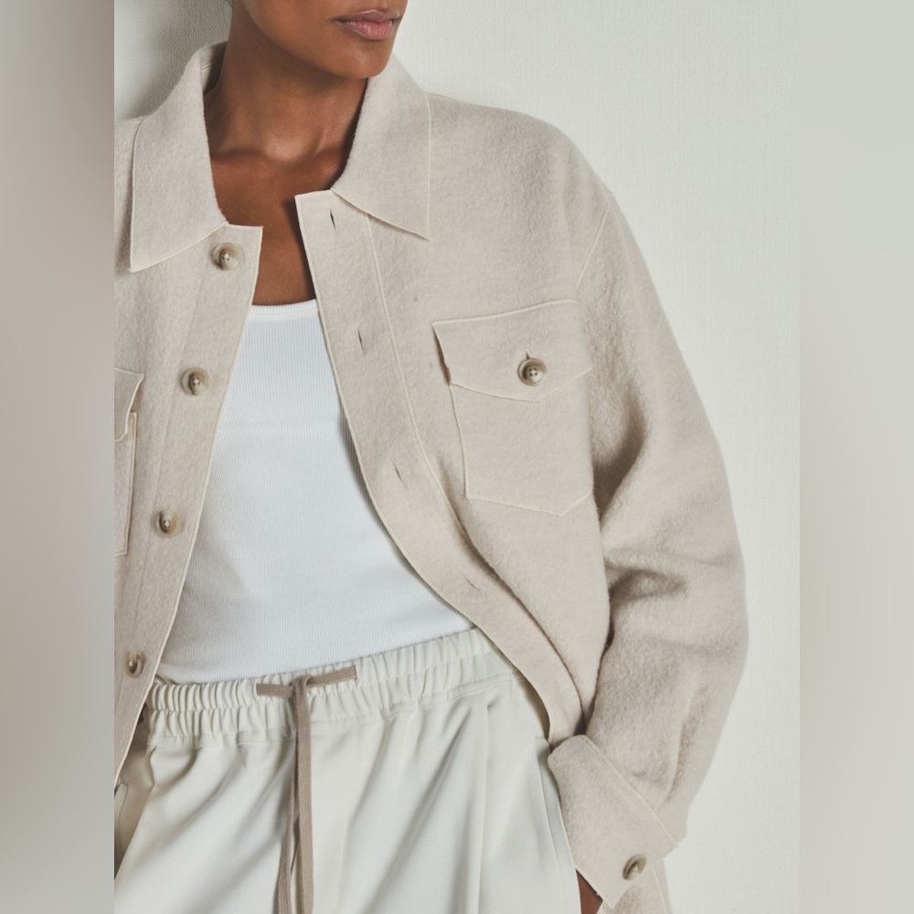NWT REISS x Les 100 Ciels Boiled Wool Bouclé Overshirt in Cream - Picture 3 of 11